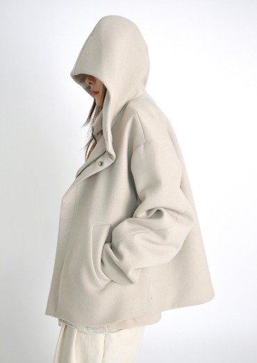 wool hood crop coat(2color)