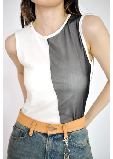 mesh half-and-half sleeveless(2color)